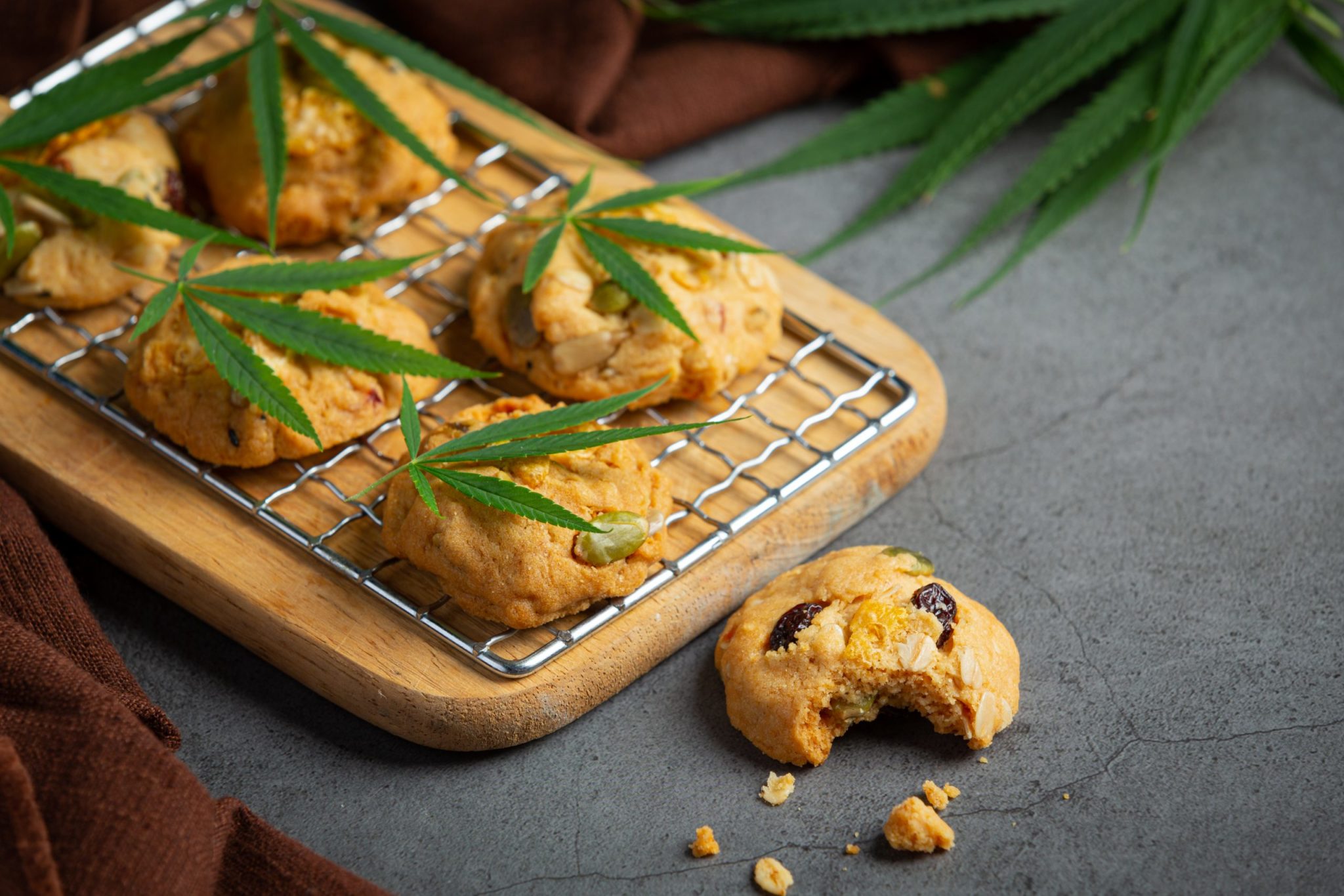 cannabis cookies cannabis leaves put wooden cutting board scaled