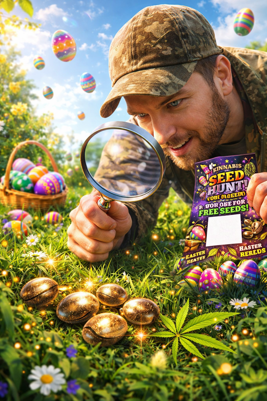 Easter seed hunt with magnifying focus