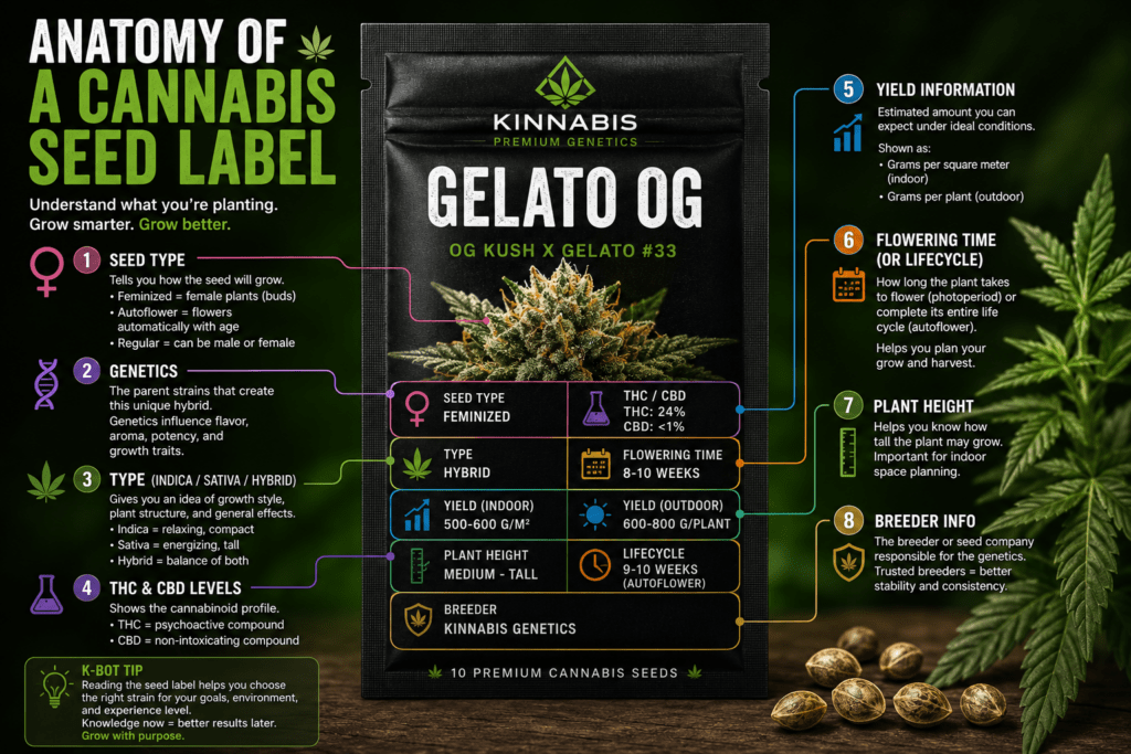 “Anatomy of a Seed Label” infographic Kinnabis