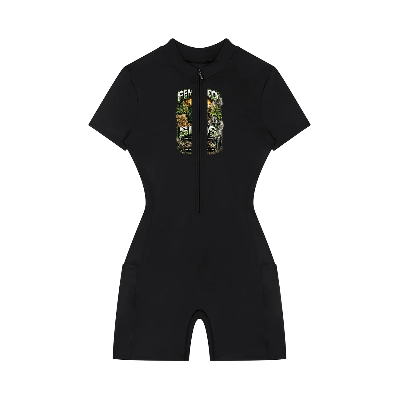 Kinnabis Women's Quarter-Zip Short Sleeve Romper 6 Kinnabis Ladies Body Suit