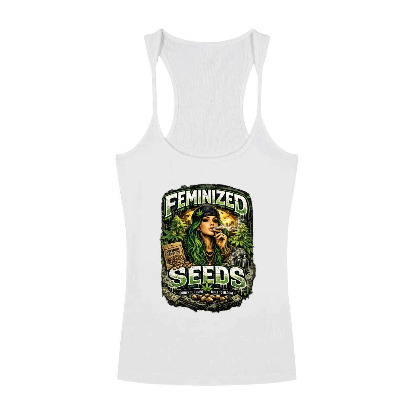 Slim Fit Ribbed Racerback Tank Top 6 Kinnabis white Feminized Seed Tank Top